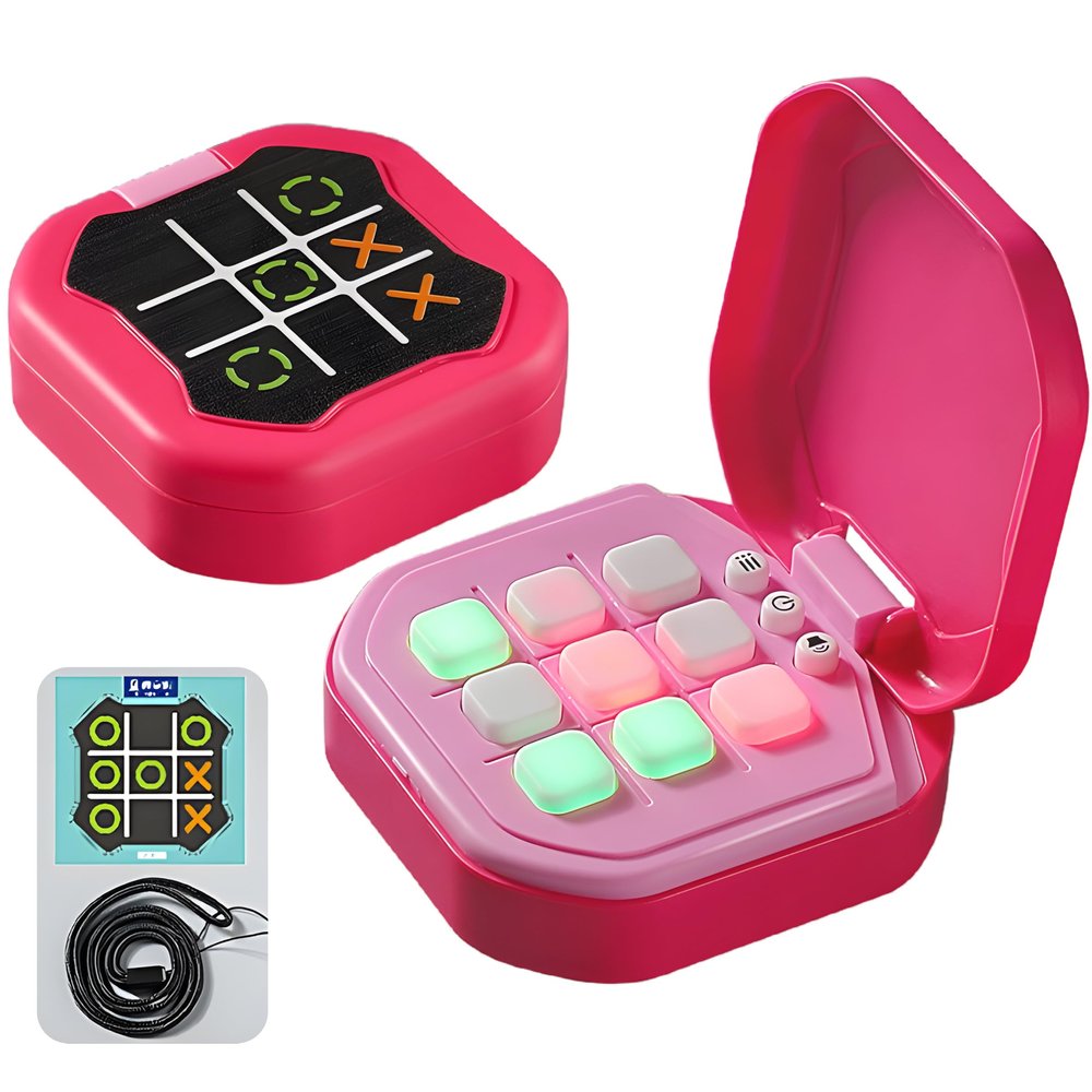 Haugboag Tic Tac Toe Game,7-in-1 Electronic Handheld Board Game for Kids(Rose Red)