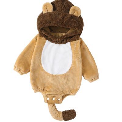 BABWWNIX Toddler Baby Boy Girl Halloween Animal Costume Fuzzy Warm Hooded Romper Funny Cosplay Zip-Up Jumpsuit Outfits Gifts (D-Khaki, 0-3 Months)