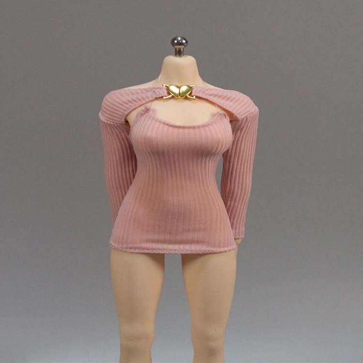 SssHam 1/6 Scale Female,Figure Doll Clothes Shoulder Knit Tight Dress Costume for 12" Soldier Action Figure Doll(Pink)