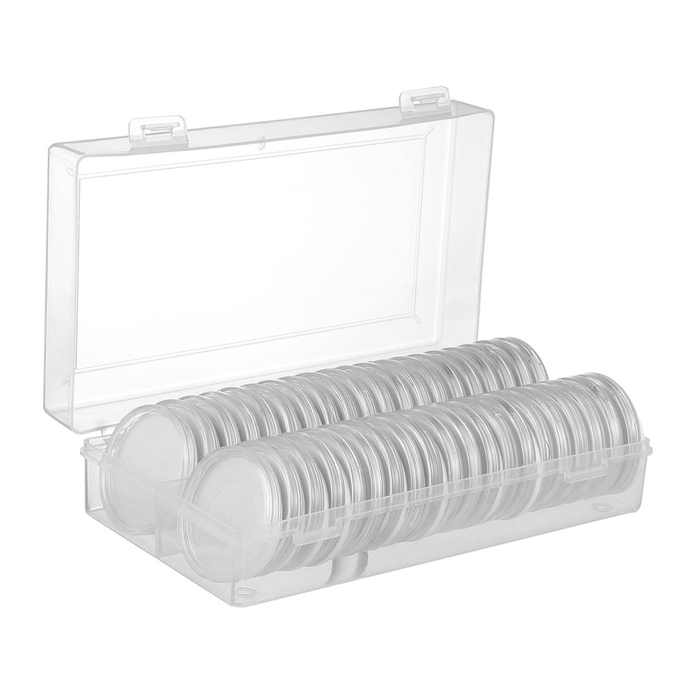 Uonlytech 40Pcs Coin Capsules Holder with Protect Gaskets and Storage Box Clear Coin Holders for Coins Plastic Coin Case for Collection and