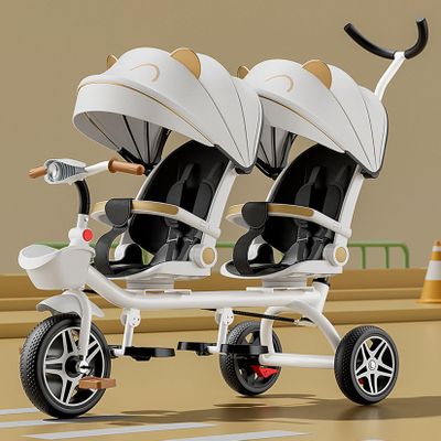 JIYIAN Baby Trike,Tandem Push Children Tricycle with Canopy Music, Seat Can Rotate 360 Degrees More Increase Space,Toy Rickshaw Tricycle Outdoor Playground Equipment Kids Gift,c