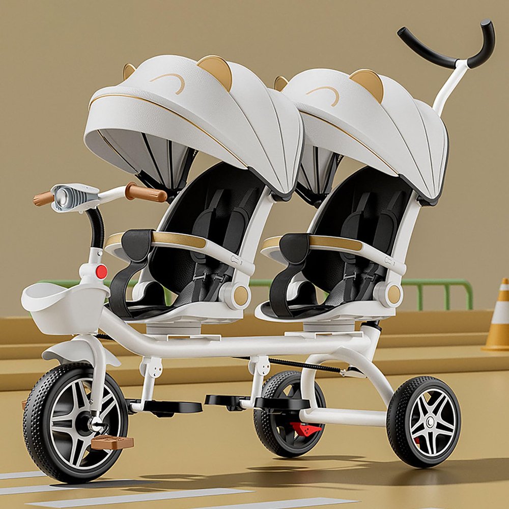 JIYIAN Baby Trike,Tandem Push Children Tricycle with Canopy Music, Seat Can Rotate 360 Degrees More Increase Space,Toy Rickshaw Tricycle Outdoor Playground Equipment Kids Gift,c