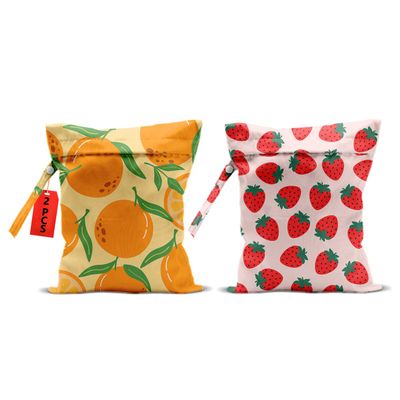 2Pcs Fruits Wet Bags 12x10 Inch, Strawberry Orange Waterproof Travel Laundry Bags, Reusable Wet Dry Bag for Swimsuit Beach Diapers Dirty Yoga Gym Clothes, Travel Gifts for Women Friend Travelers