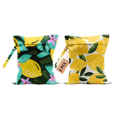 2Pcs Lemon Wet Bags 12x10 Inch, Flowers Waterproof Reusable Wet Dry Bags, Summer Washable Travel Laundry Bag for Swimsuit Beach Diapers Dirty Yoga Gym Clothes, Lemon Gifts for Women Friend Travelers