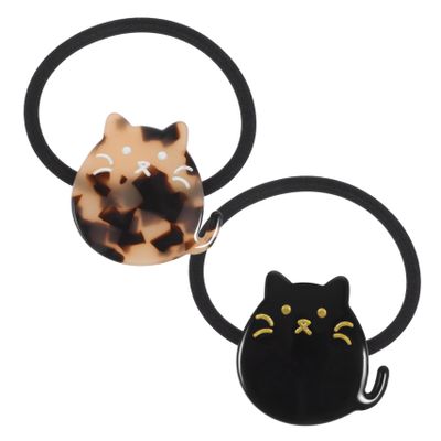 NIYANGLE Cute Cat Hair Rings Set 2pcs Tortoiseshell Black Hair Accessories for Girls for Kids for Everyday Use