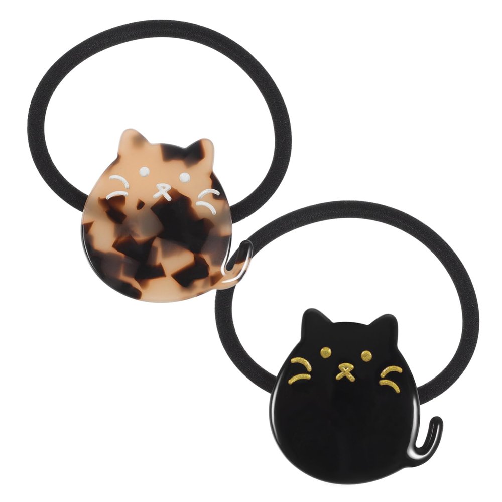 NIYANGLE Cute Cat Hair Rings Set 2pcs Tortoiseshell Black Hair Accessories for Girls for Kids for Everyday Use