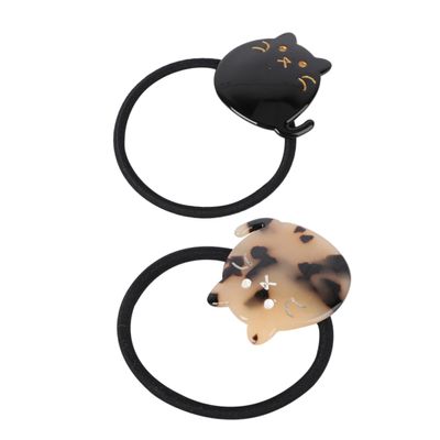 OUNONA Cute Cat Hair Rings Set 2pcs Hair Accessories for Kids in Black and Tortoiseshell and Everyday Use