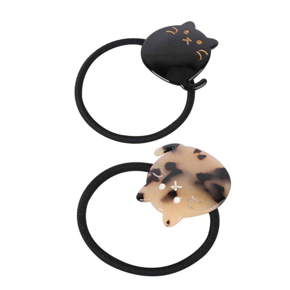 OUNONA Cute Cat Hair Rings Set 2pcs Hair Accessories for Kids in Black and Tortoiseshell and Everyday Use