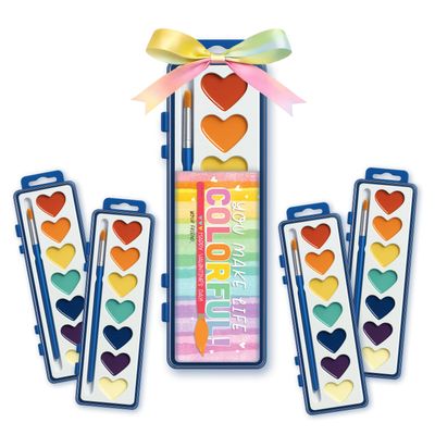 30 Pack Kids Valentines Day Gifts Watercolor Paint Sets with Gift Tags & Ribbon, Classroom Valentines for Kids School, Preschool Valentine Cards for Class Exchange
