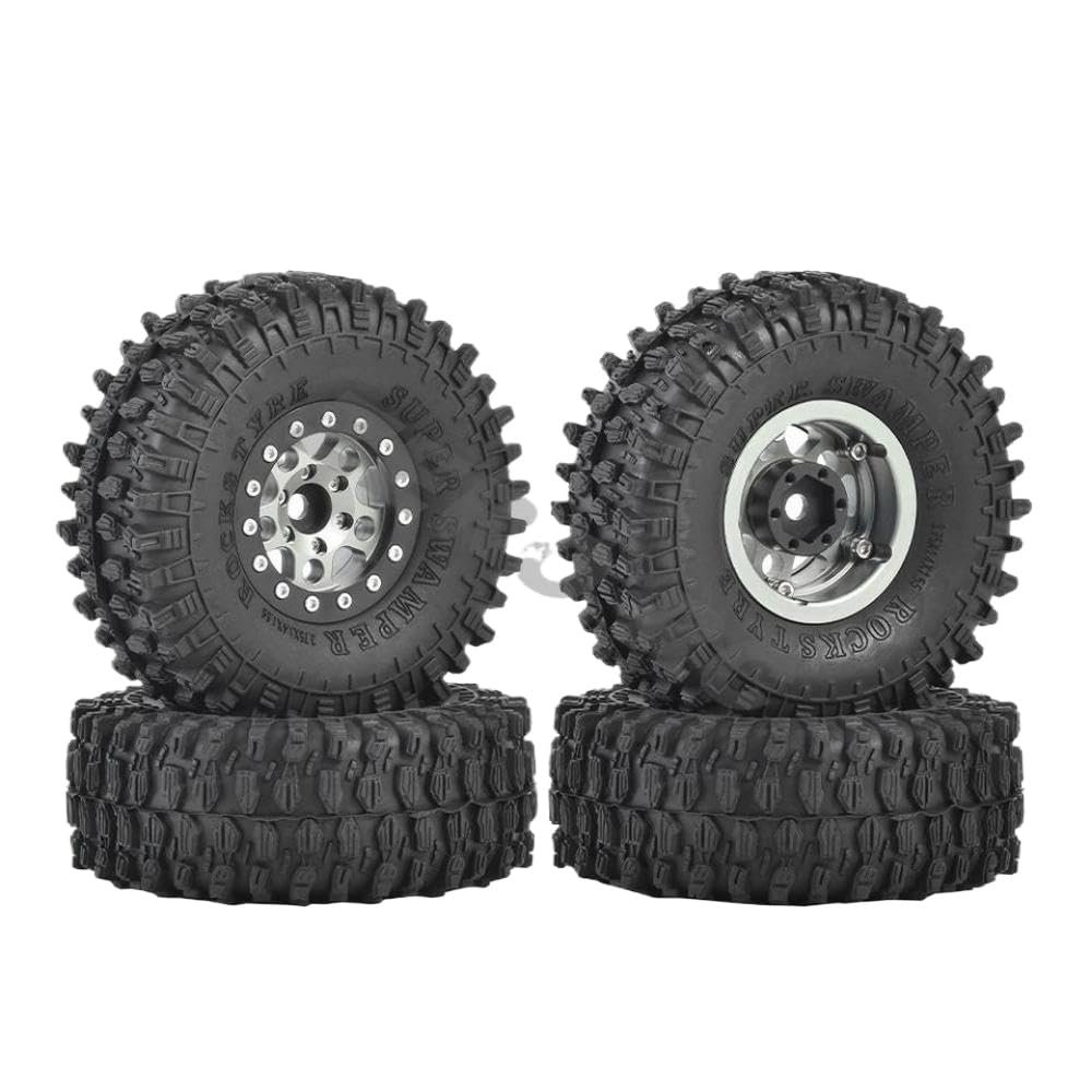 1.55 Inch Metal Beadlock Wheels and Off Road Tires Suitable Compatible with 1/10 1/12 RC Toy Cars Compatible with Jimny FMS UTB18(GM-4PCS)