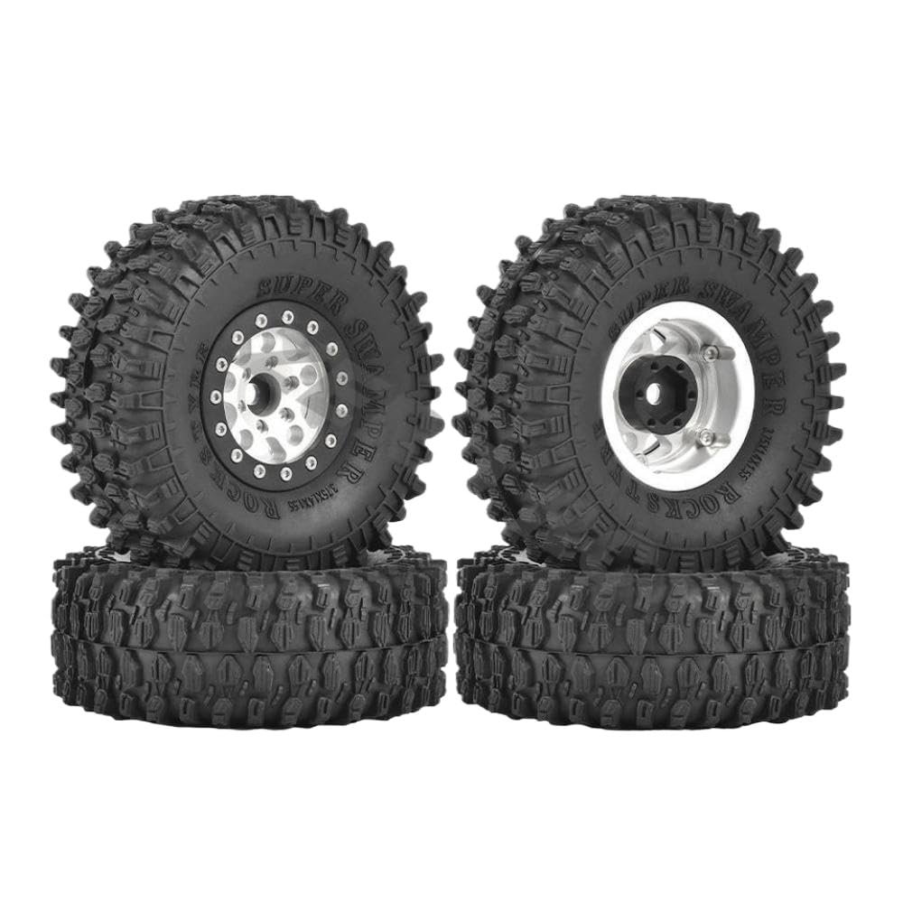 1.55 Inch Metal Beadlock Wheels and Off Road Tires Suitable Compatible with 1/10 1/12 RC Toy Cars Compatible with Jimny FMS UTB18(SR-BK-4PCS)