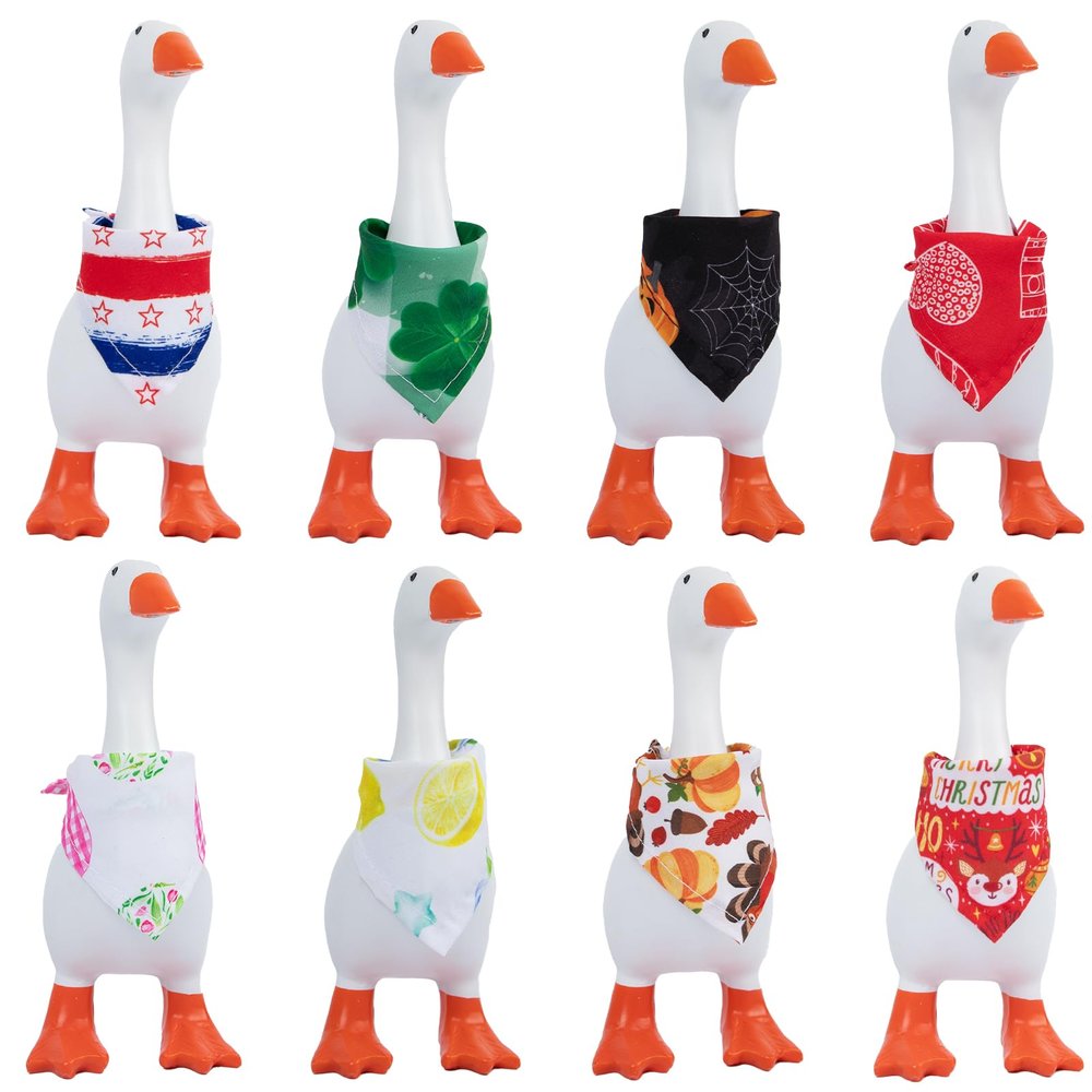 8Pcs Holiday Desk Goose Outfits 7 inch Desk Goose Bandana, Valentine's Day, All Seasons Magnetic Desk Goose Clothes Costume Triangle Scarves Neckerchief for Mini Goose Duck Statue Decor