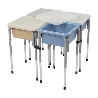 Back2School Express Quad Sensory Tables with Lids, Adjustable Table, Sand/Powder Blue