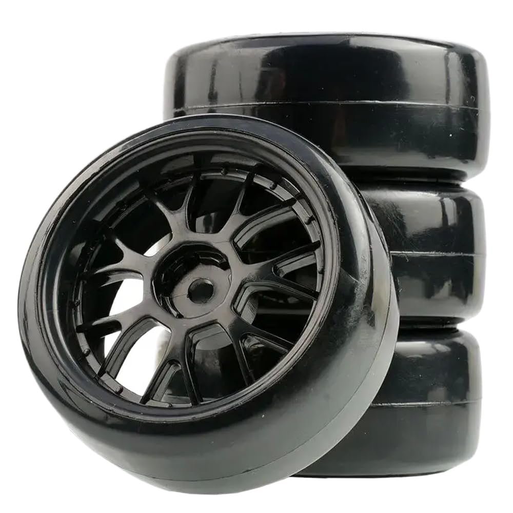 1/10 RC Drift Car Wheel and Tire Set Compatible with D3 D4 D5 Models(Black A 4PCS)