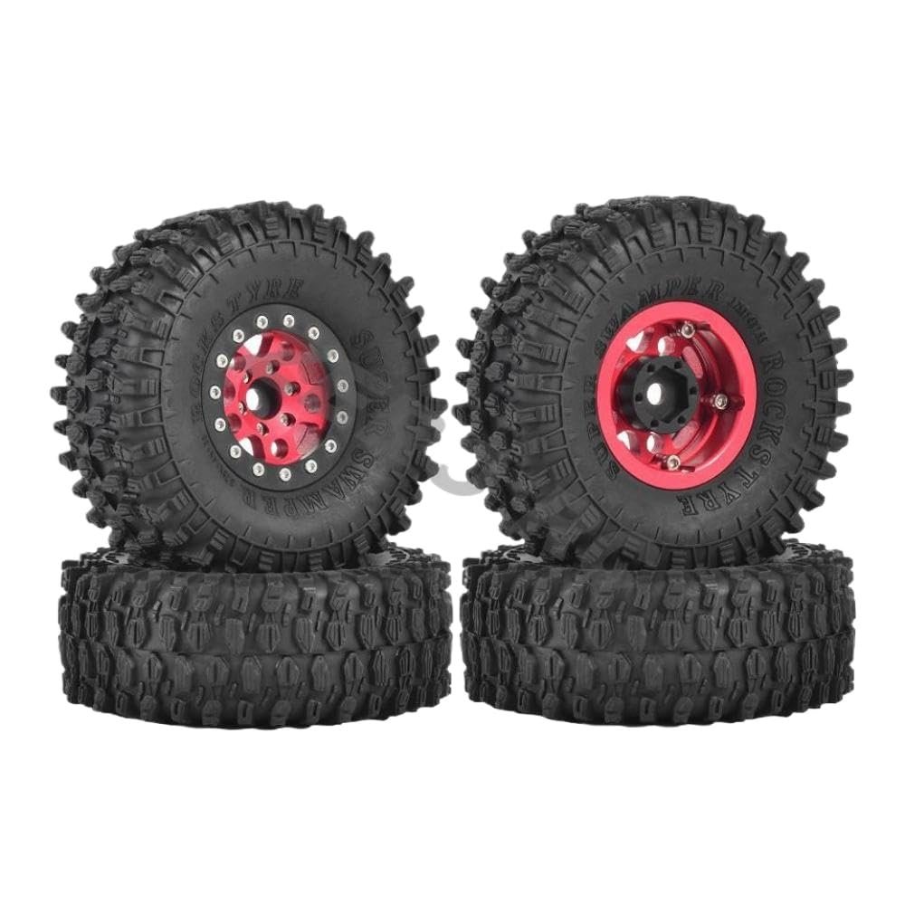 1.55 Inch Metal Beadlock Wheels and Off Road Tires Suitable Compatible with 1/10 1/12 RC Toy Cars Compatible with Jimny FMS UTB18(RD-4PCS)