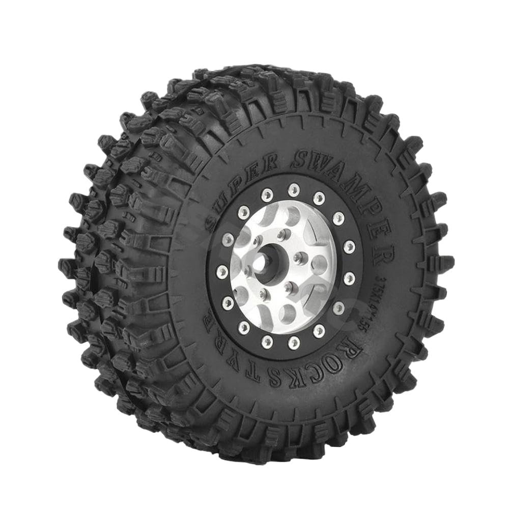 1.55 Inch Metal Beadlock Wheels and Off Road Tires Suitable Compatible with 1/10 1/12 RC Toy Cars Compatible with Jimny FMS UTB18(SR-BK-1PC)