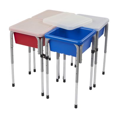 Back2School Express Adjustable Quad Sensory Tables with Lids, Childrens Furniture, Blue/Red