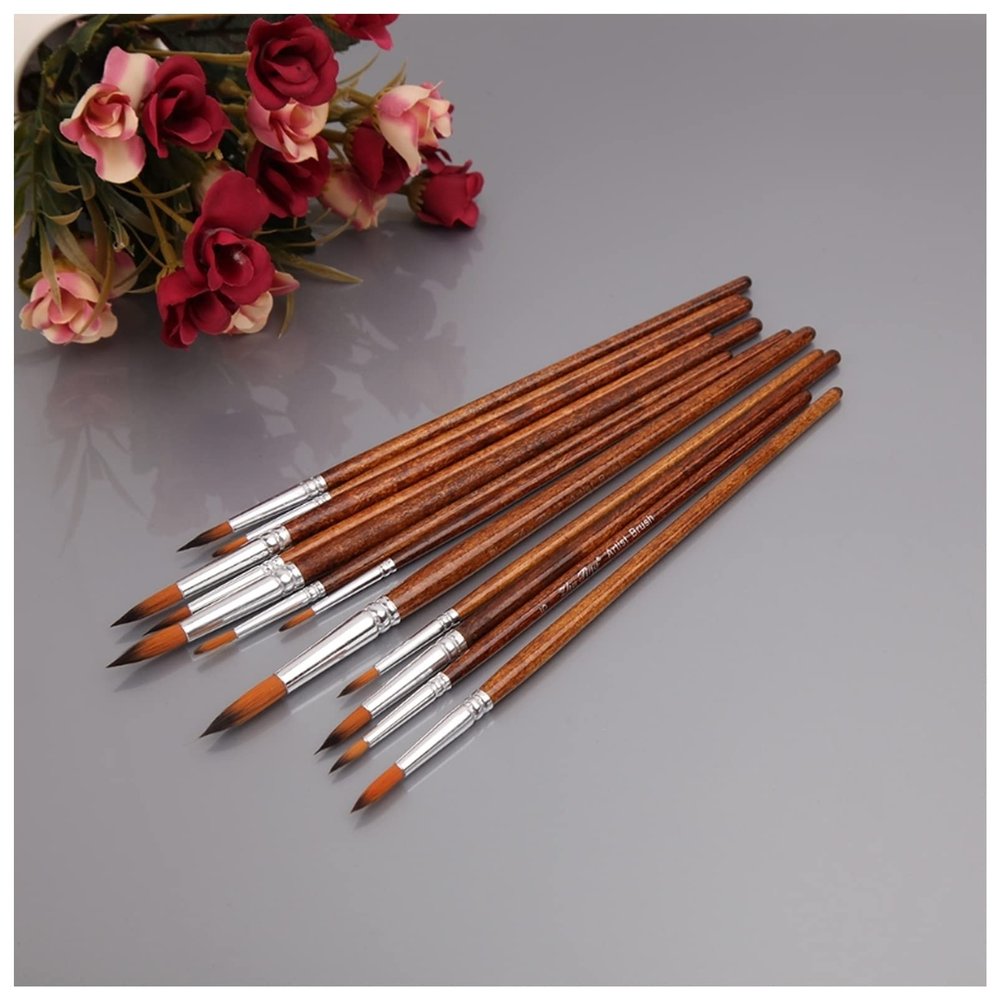 12Pcs Artists Paint Brush Set Nylon Hair Acrylic Watercolor Round Pointed Tip