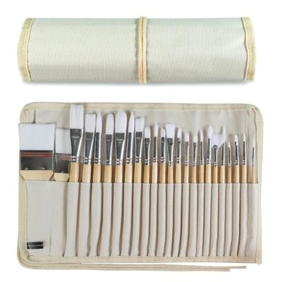 24Pcs Different Paint Brush Set with Fabric Brush Roll Oil Painting Supplies Watercolor Paint Brushes for Acrylic Painting Art
