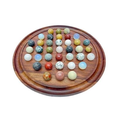 Handmade Personalized Solitaire Board Game Handmade Solitaire Game with Natural Marbles - Custom Marble Solitaire Board Game Solitaire Marble (16 inch)
