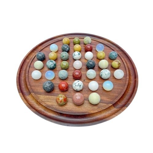 Handmade Personalized Solitaire Board Game Handmade Solitaire Game with Natural Marbles - Custom Marble Solitaire Board Game Solitaire Marble (16 inch)