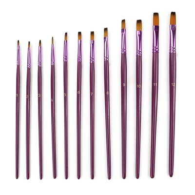 12 Pcs/Lot Different Size Artist Fine Nylon Hair Paint Brush Set for Watercolor Acrylic Oil Painting Brushes Drawing Art Supplie(Flat)