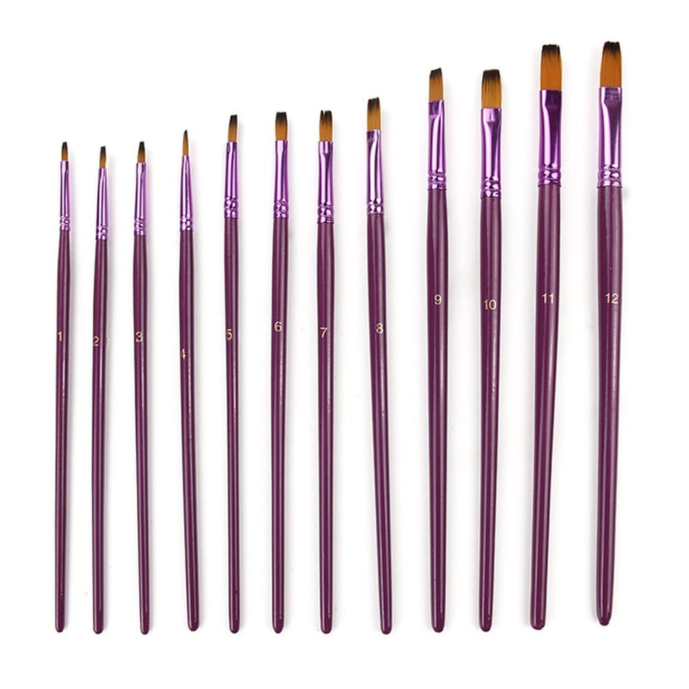 12 Pcs/Lot Different Size Artist Fine Nylon Hair Paint Brush Set for Watercolor Acrylic Oil Painting Brushes Drawing Art Supplie(Flat)