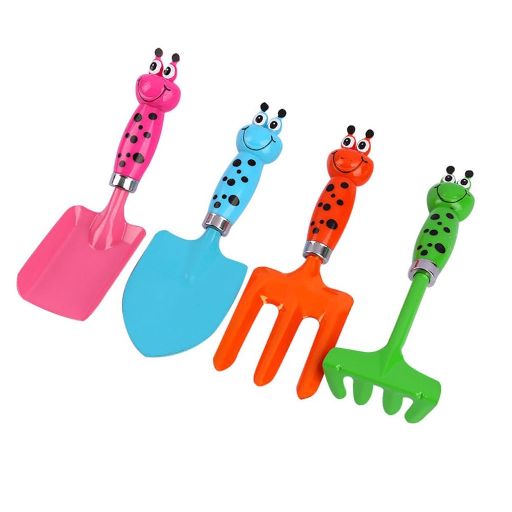FONDOTIN 4-Piece Kids Gardening Tool Set Multi-Function Shovel and Rake Sturdy and Lightweight Planting Tools for Boys and Girls Random Color