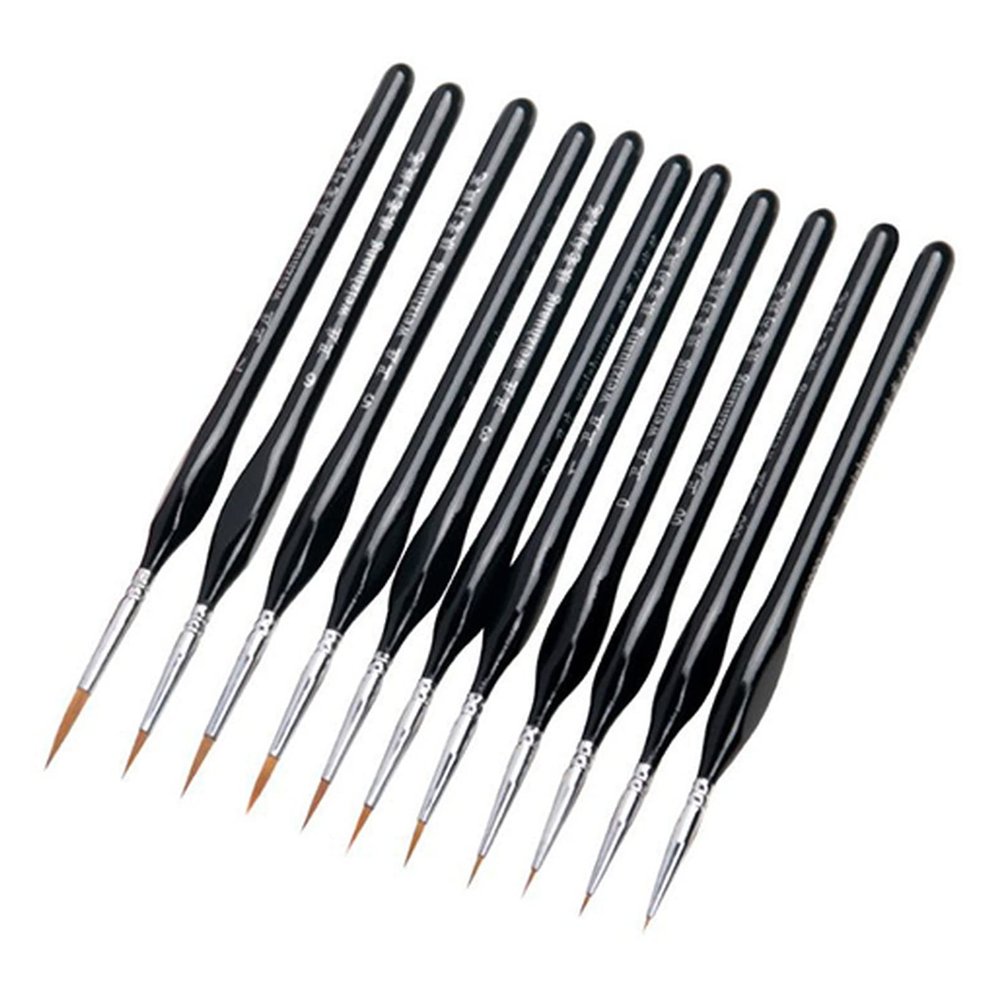 11Pcs/Set Watercolor Gouache Paint Brushes 2 Models Different Shape Round Pointed Tip Nylon Hair Painting Brush Set Art Supplies(Black)
