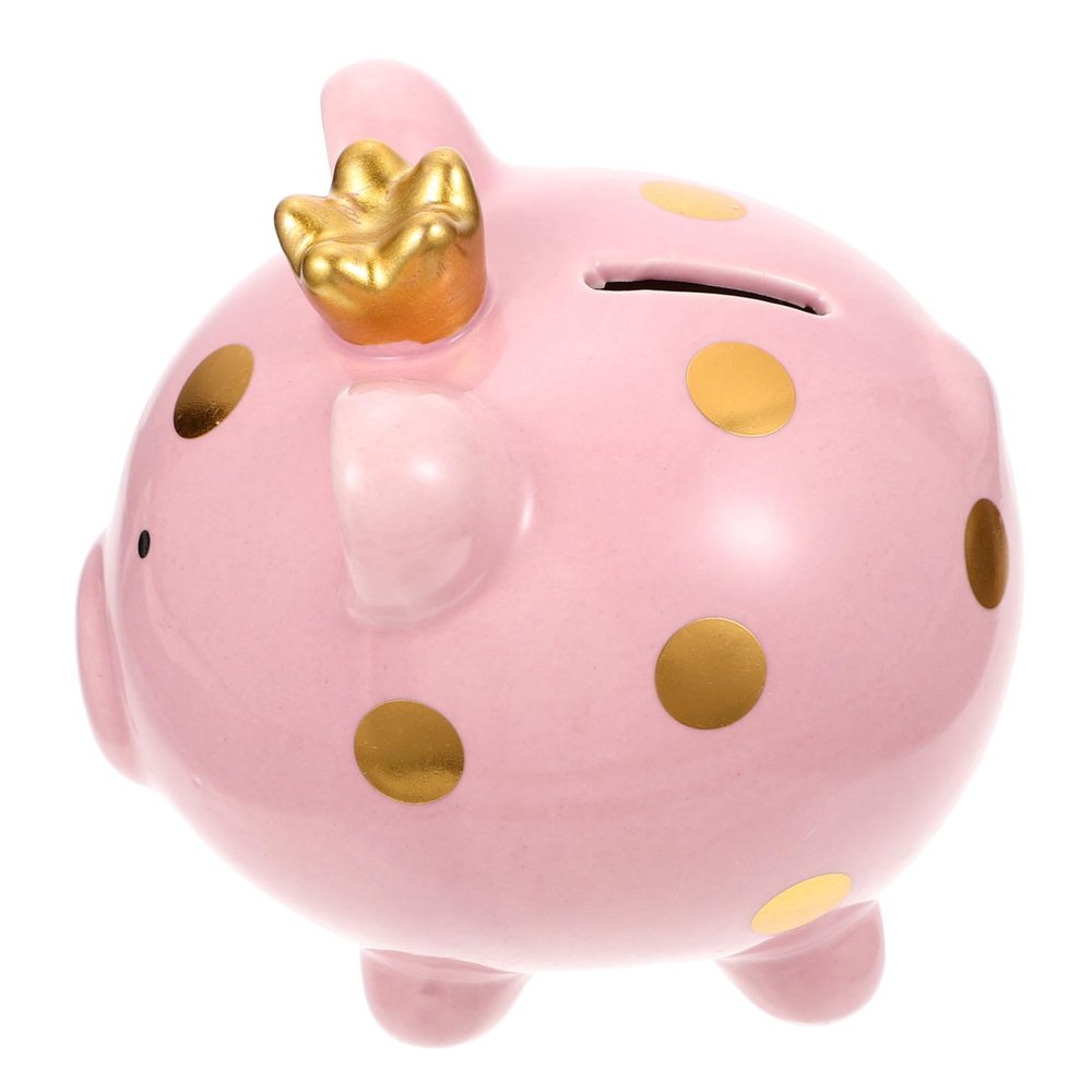 Abaodam Ceramic Piggy Bank for Boys and Girls Cartoon Crown Pig Money Jar Unbreakable Coin Bank Decor for Home and Nursery Anti-Fall Design for Children