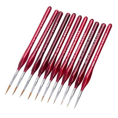 11Pcs/Set Watercolor Gouache Paint Brushes 2 Models Different Shape Round Pointed Tip Nylon Hair Painting Brush Set Art Supplies(Red)