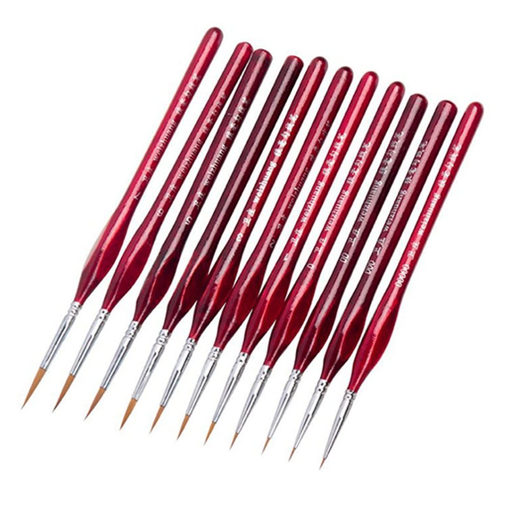 11Pcs/Set Watercolor Gouache Paint Brushes 2 Models Different Shape Round Pointed Tip Nylon Hair Painting Brush Set Art Supplies(Red)