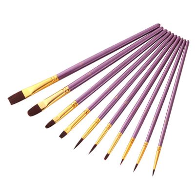 10Pcs/Bag Watercolor Gouache Paint Brushes Different Shape Round Pointed Tip Nylon Hair Painting Brush Set Art Supplies 4 Colors