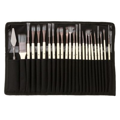 24 pcs/Set Nylon Hair Watercolor Paint Brush Pen Wooden Handle Scrubbing Scraper Acrylic Painting Art Brushes Supplies(Black)