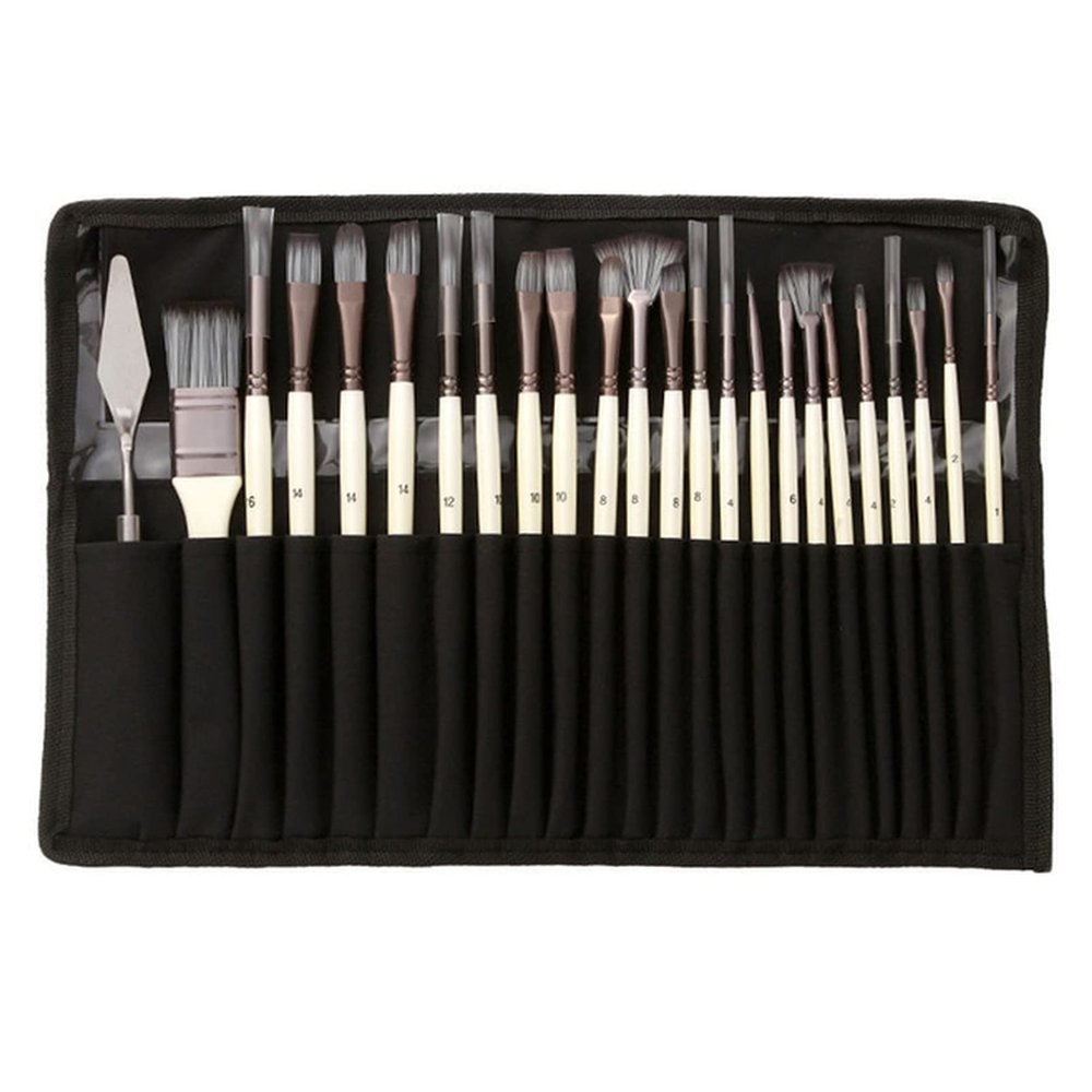24 pcs/Set Nylon Hair Watercolor Paint Brush Pen Wooden Handle Scrubbing Scraper Acrylic Painting Art Brushes Supplies(Black)