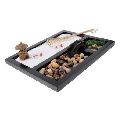 Abaodam Miniature Landscape Sand Table Ornaments Meditation Garden Kit Wooden Rakes Table Decoration for Office