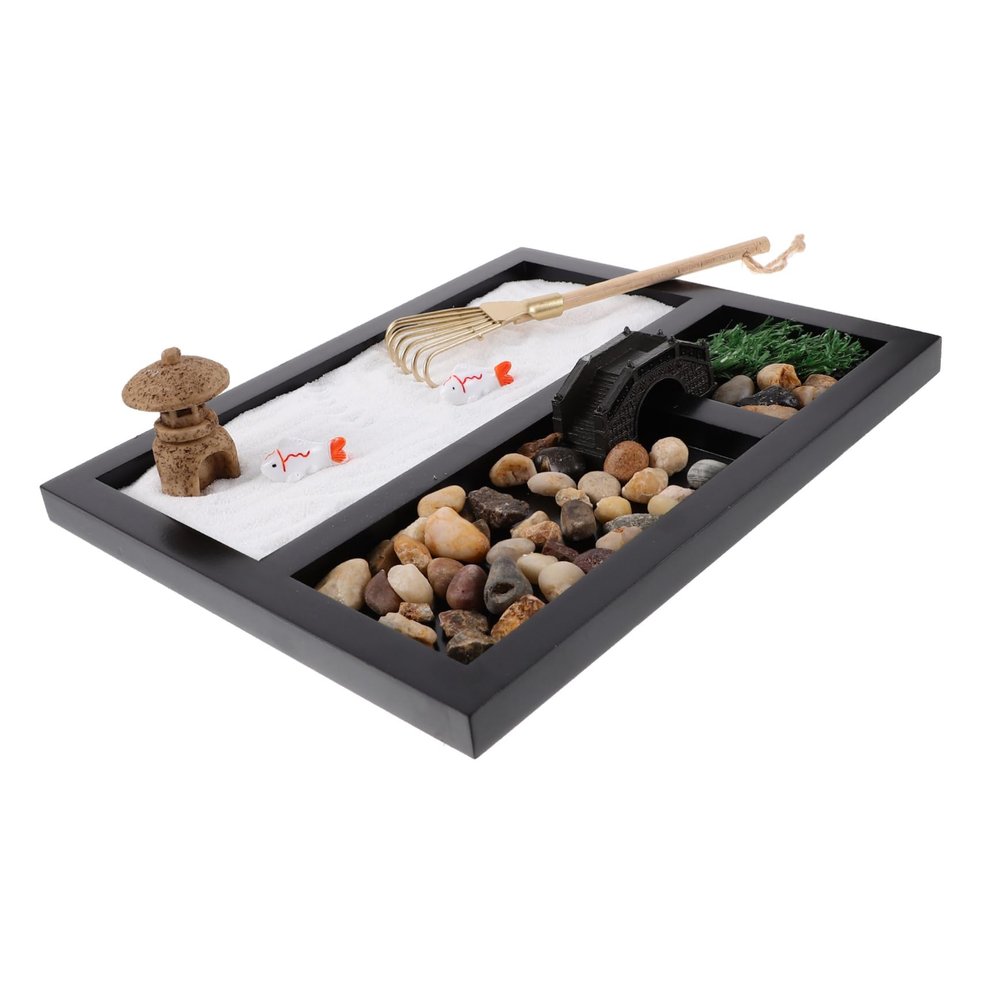 Abaodam Miniature Landscape Sand Table Ornaments Meditation Garden Kit Wooden Rakes Table Decoration for Office