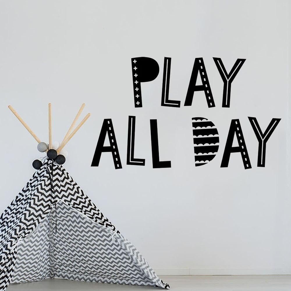 Scandinavian Play All Day Quote Wall Sticker Playroom Kids Room Scandi Play All Day Wall Decal Nursery Vinyl Home Decor 56x33cm
