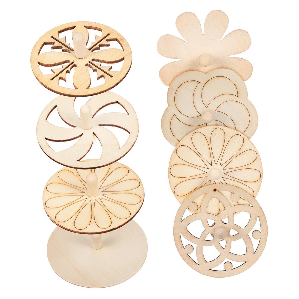 DOITOOL 8pcs Wooden Gyro Unpainted Rotating Tops Educational Playthings for Creative DIY Durable Wooden Construction Fun Family Activities