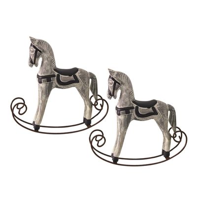 Gogogmee Wooden Rocking Horse Decor for Home Vintage Style Handmade Wood Adornment for Boys and Girls Room and Nursery Decoration 2pcs Set