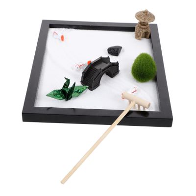 Yardwe Miniature Zen Garden Sand Table Decoration with Sand Rakes and Rocks for Desktop Meditation Stress Relief Indoor Landscape Decor Black