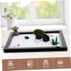 Yardwe Miniature Zen Garden Sand Table Decoration with Sand Rakes and Rocks for Desktop Meditation Stress Relief Indoor Landscape Decor Black view 4