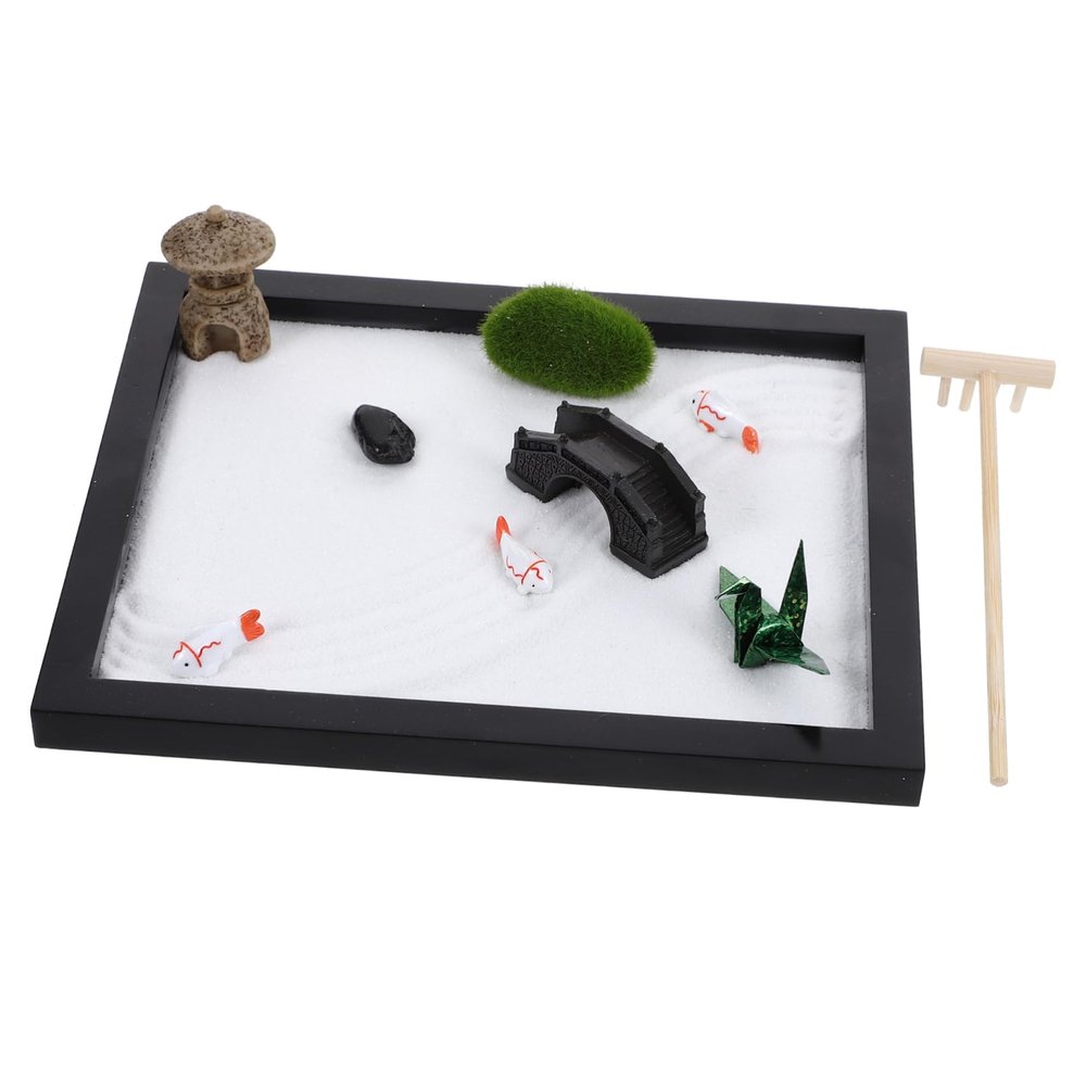 BCOATH Mini Zen Garden Sand Table with Accessories Desktop Meditation Landscape for Home and Hotel Decoration Beach Sand Play Kit for Relaxation and Feng Shui