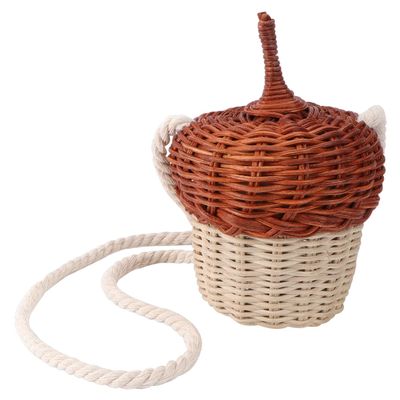 FRCOLOR Cross Body Pouch Hand Woven Rattan Basket Bag for Boys Mini Storage Purse Lightweight Durable Change Purse for Creative Play and Photography Props