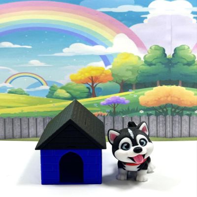 3D Printed Dog with Dog House, Articulated Baby Husky Chibi Edition Toy, Posable and Movable Head and Joints Animal, Fidget ADHD Autism Toy CH001-1X-BH