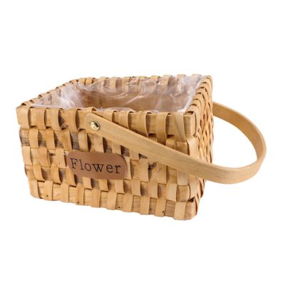 ABOOFAN 1 PC Portable Chic Flower Basket Handmade Tote for Stylish Storage Living Nursery Bedroom Bathroom Woodchip Design Odorless and Elegant Color