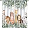 SYZWWSYX Kids Safari Animal Curtains, Woodland Jungle Cute Lion Bear Green Leafs Flowers Window Treatments for Bedroom Living Room Kitchen Nursery Drapes 2 Panel Sets, 42x45 Inch view 1