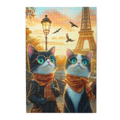 CDSASHCA Two Cats Posing by Eiffel Tower 1000pcs Wooden Puzzle,Whimsical Stress Relief,Enjoy The Solving Process,Opulent Stress Relief,Ideal for Relaxation and Family FunGifts for Family