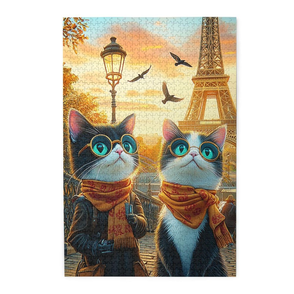 CDSASHCA Two Cats Posing by Eiffel Tower 1000pcs Wooden Puzzle,Whimsical Stress Relief,Enjoy The Solving Process,Opulent Stress Relief,Ideal for Relaxation and Family FunGifts for Family
