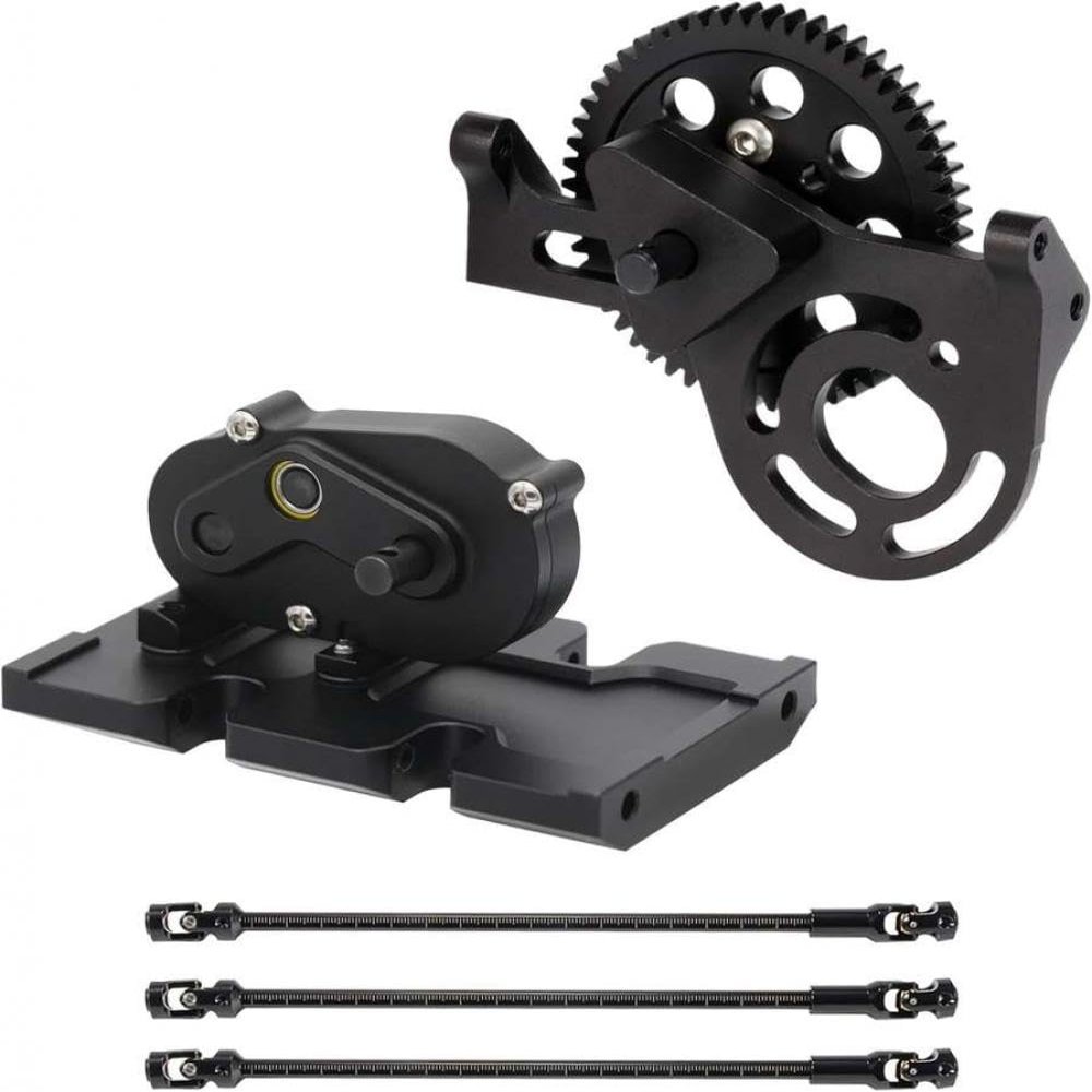 AMK 1/10 Transmission with 30% Overdrive Gear Box and 3 Pcs Driveshafts Compatible with Compatible RC Crawler II Element Chassis(Black)